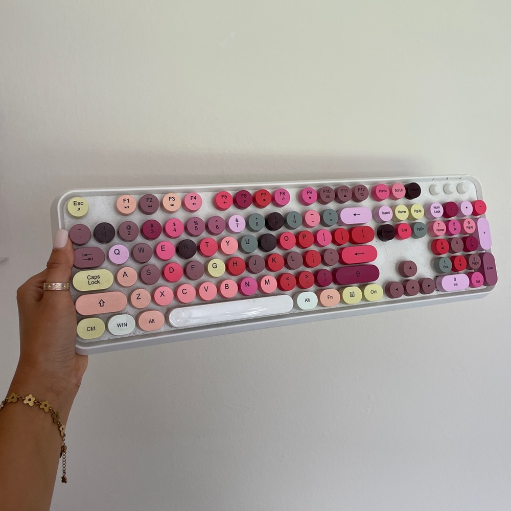 Pink Wireless keyboard with pink mouse